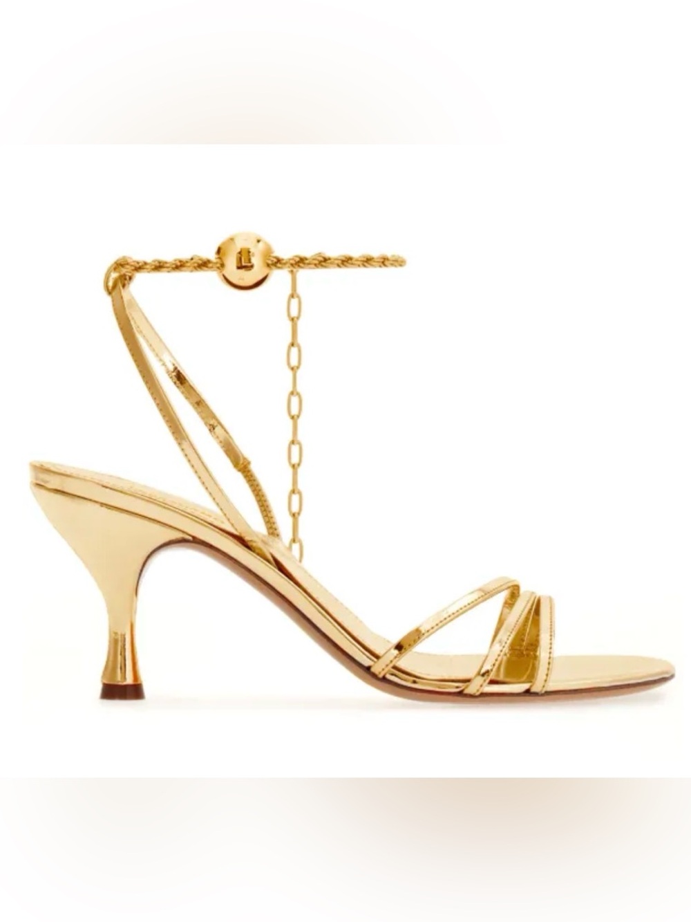 Salvatore Ferragamo Gold Metallic Chain-Ankle Strappy Heels size 6.5